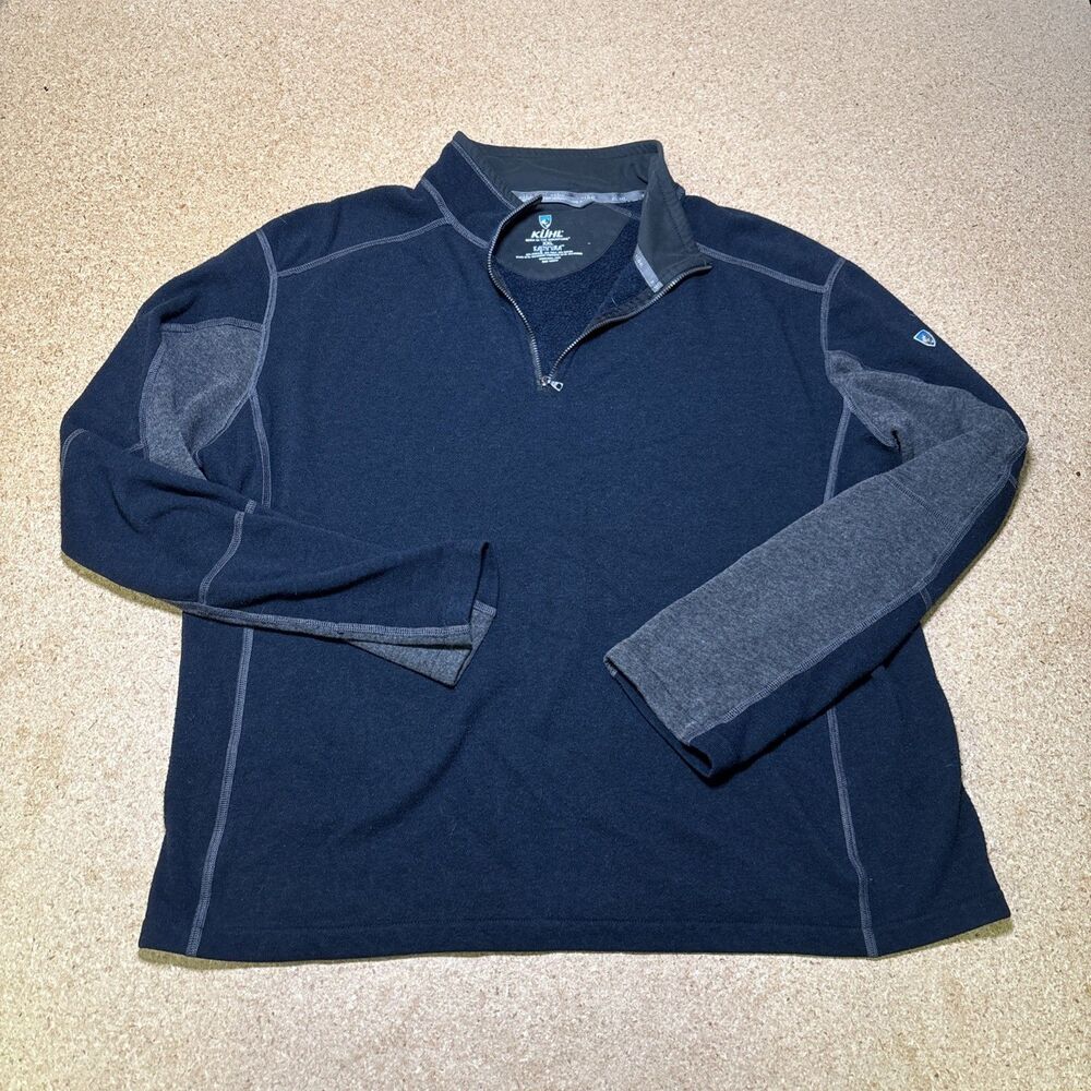 Kuhl Revel Men’s Quarter Zip Sweater Fleece Jacket Blue/Gray XXL 2XL